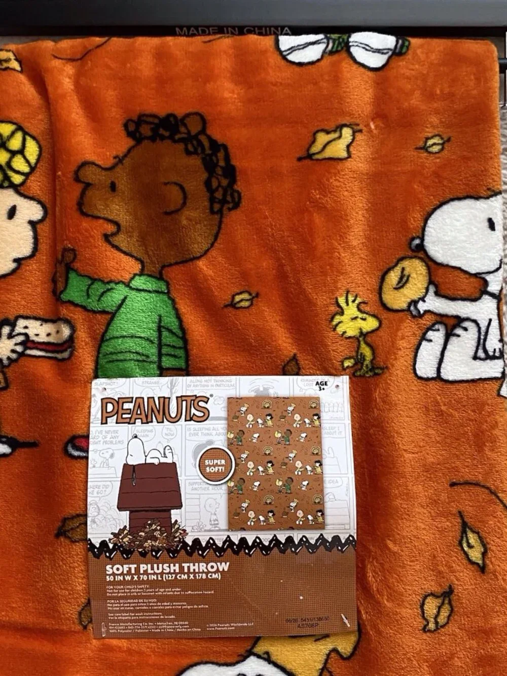 Peanuts Snoopy Charlie Brown Fall Thanksgiving Throw Blanket 50” X 70” NEW